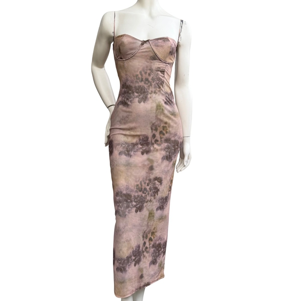 Rat & Boa Mesh Maxi Dress Corset Lace Up Floral Leopard Grunge Dark Romance XS
